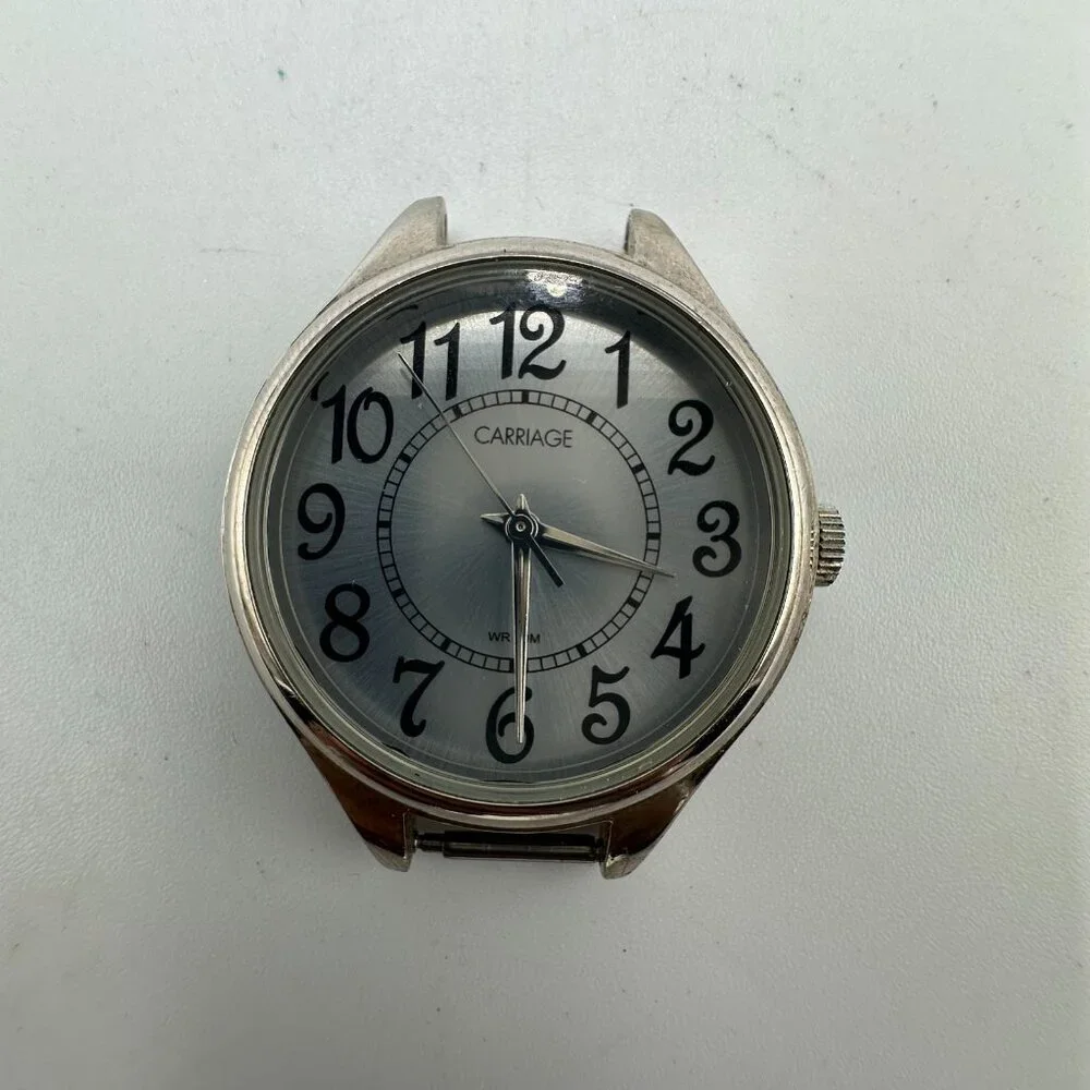 Carriage Watch Women Silver Tone Case Only No Band Easy To Read Dial New Battery